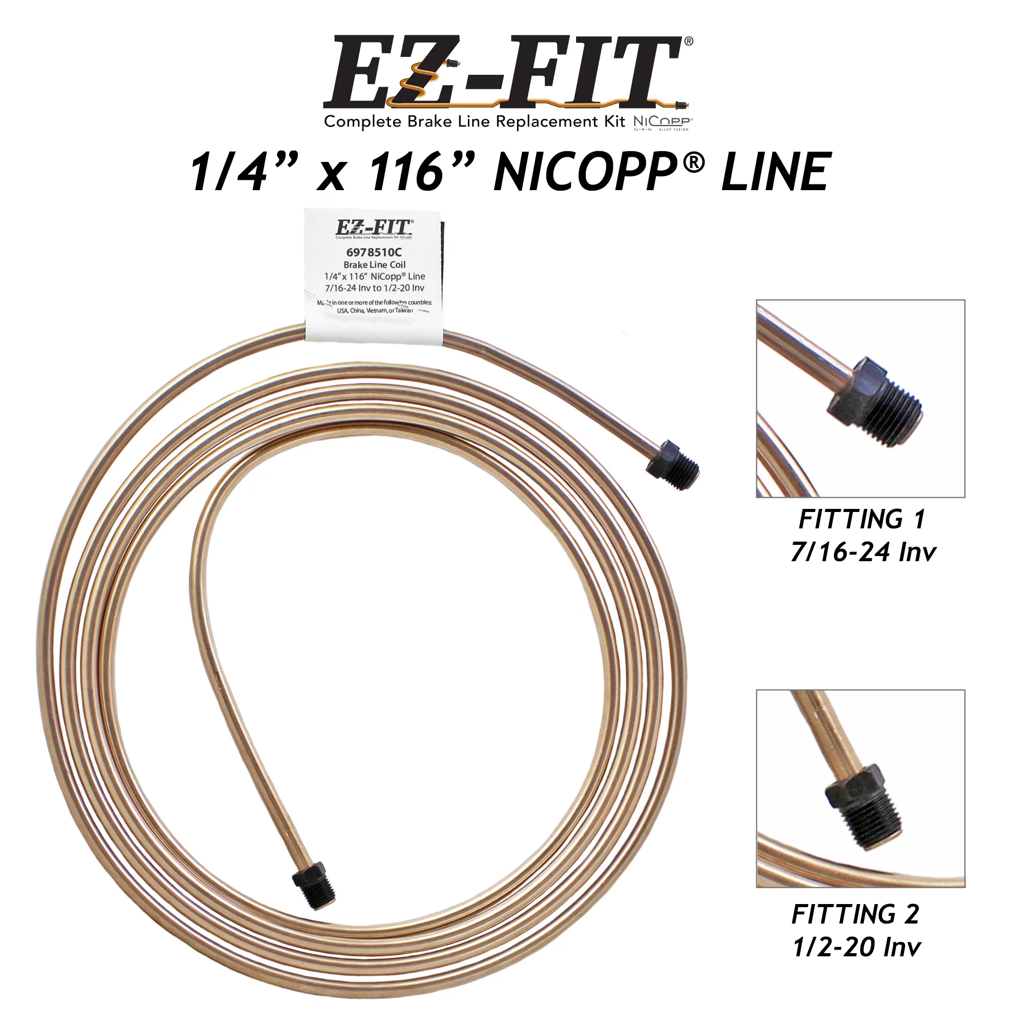 EZ-Fit NiCopp Brake Line 1/4" x 116" – Pre-Flared 7/16-24 I & 1/2-20 I - Image 2