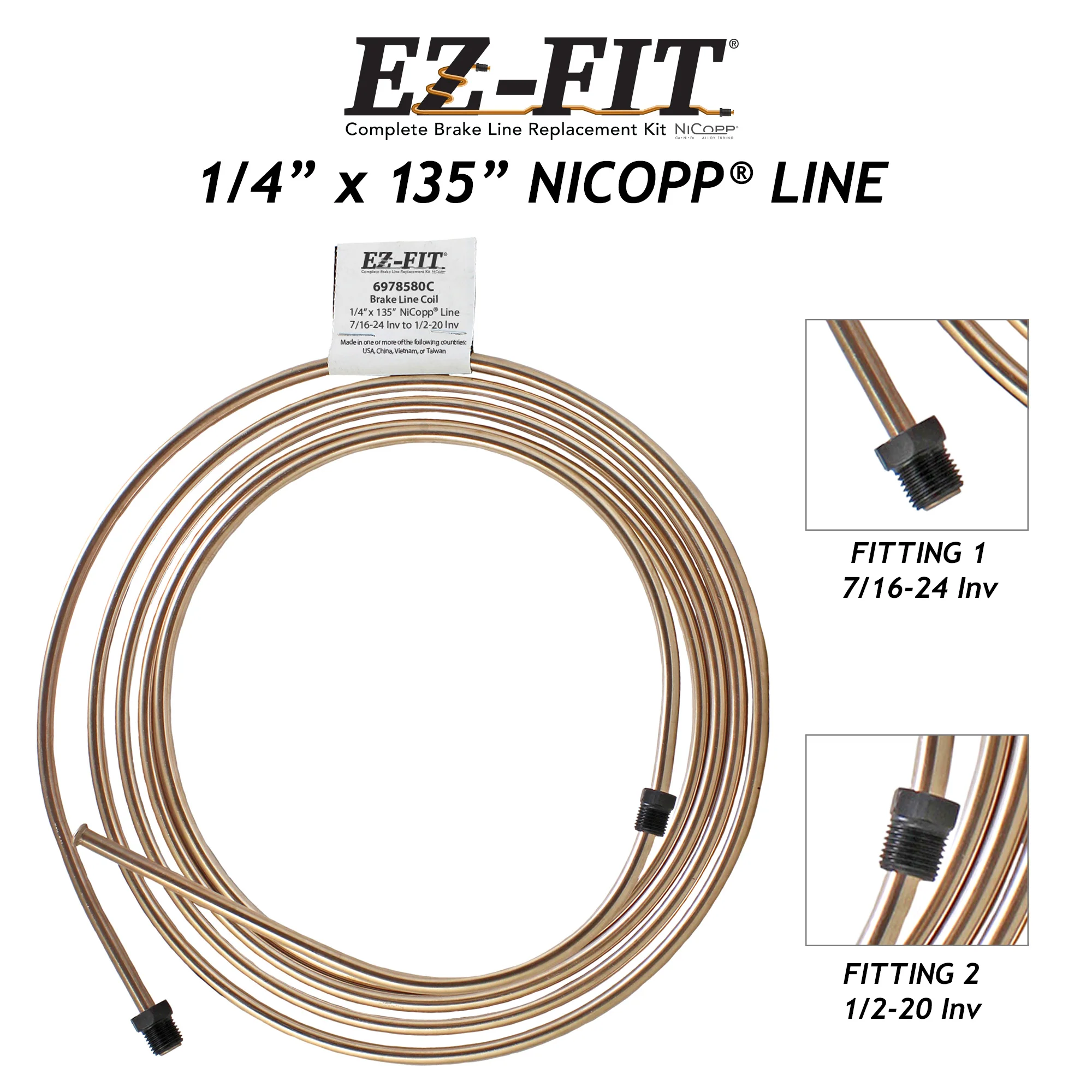 EZ-Fit NiCopp Brake Line 1/4" x 135" – Pre-Flared 7/16-24 I & 1/2-20 I - Image 2