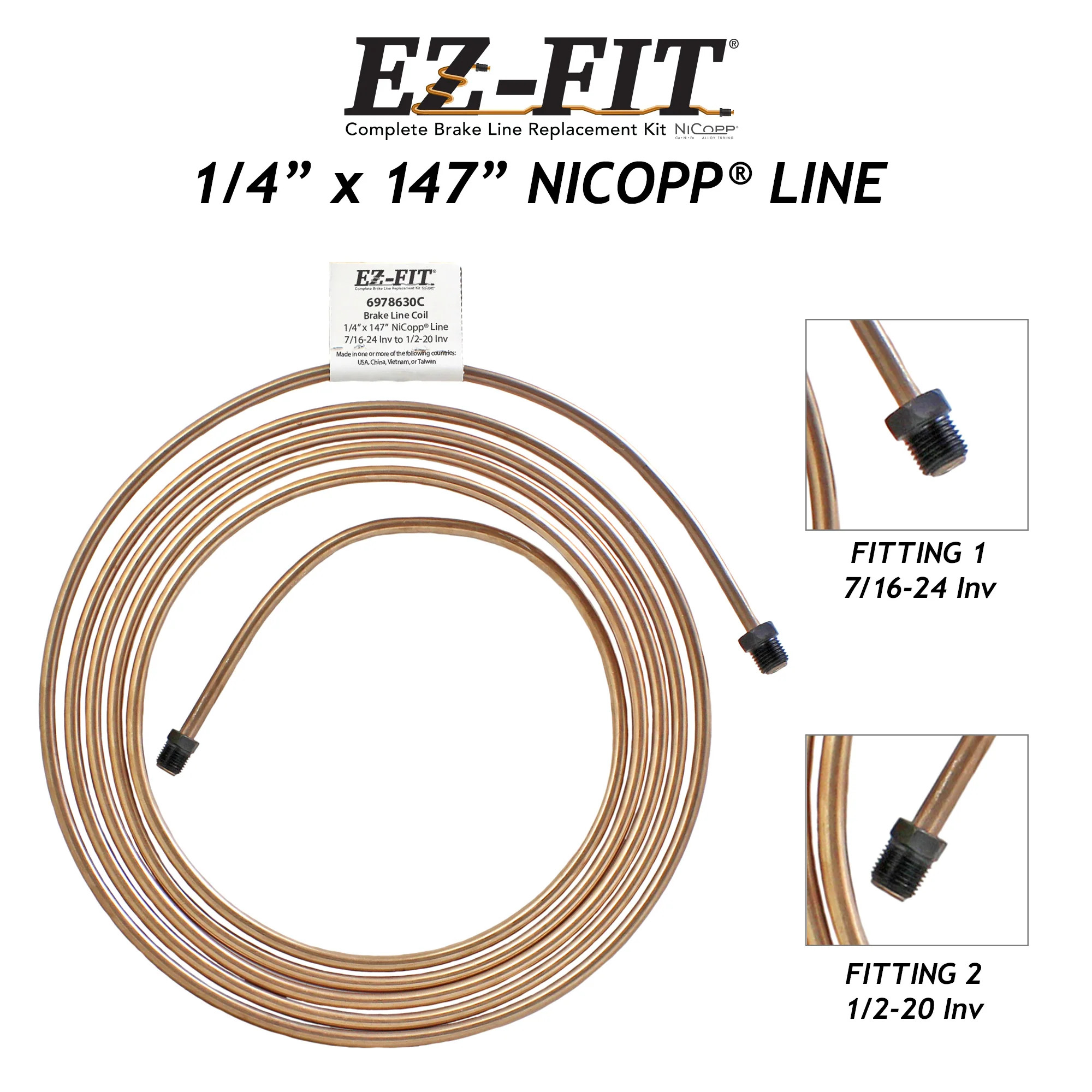 EZ-Fit NiCopp Brake Line 1/4" x 147" – Pre-Flared 7/16-24 I & 1/2-20 I - Image 2
