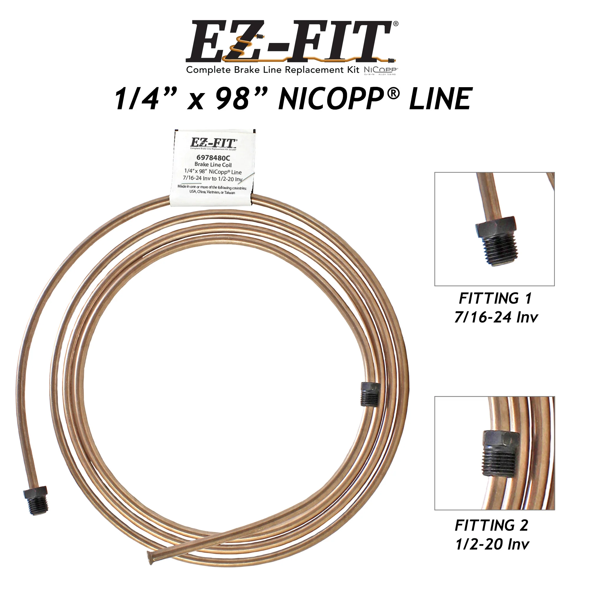 EZ-Fit NiCopp Brake Line 1/4" x 98" – Pre-Flared 7/16-24 I & 1/2-20 I - Image 2