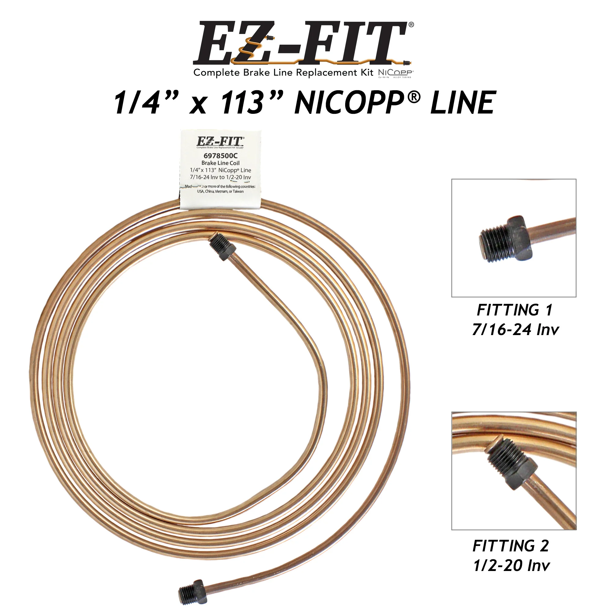 EZ-Fit NiCopp Brake Line 1/4" x 113" – Pre-Flared 7/16-24 I & 1/2-20 I - Image 2