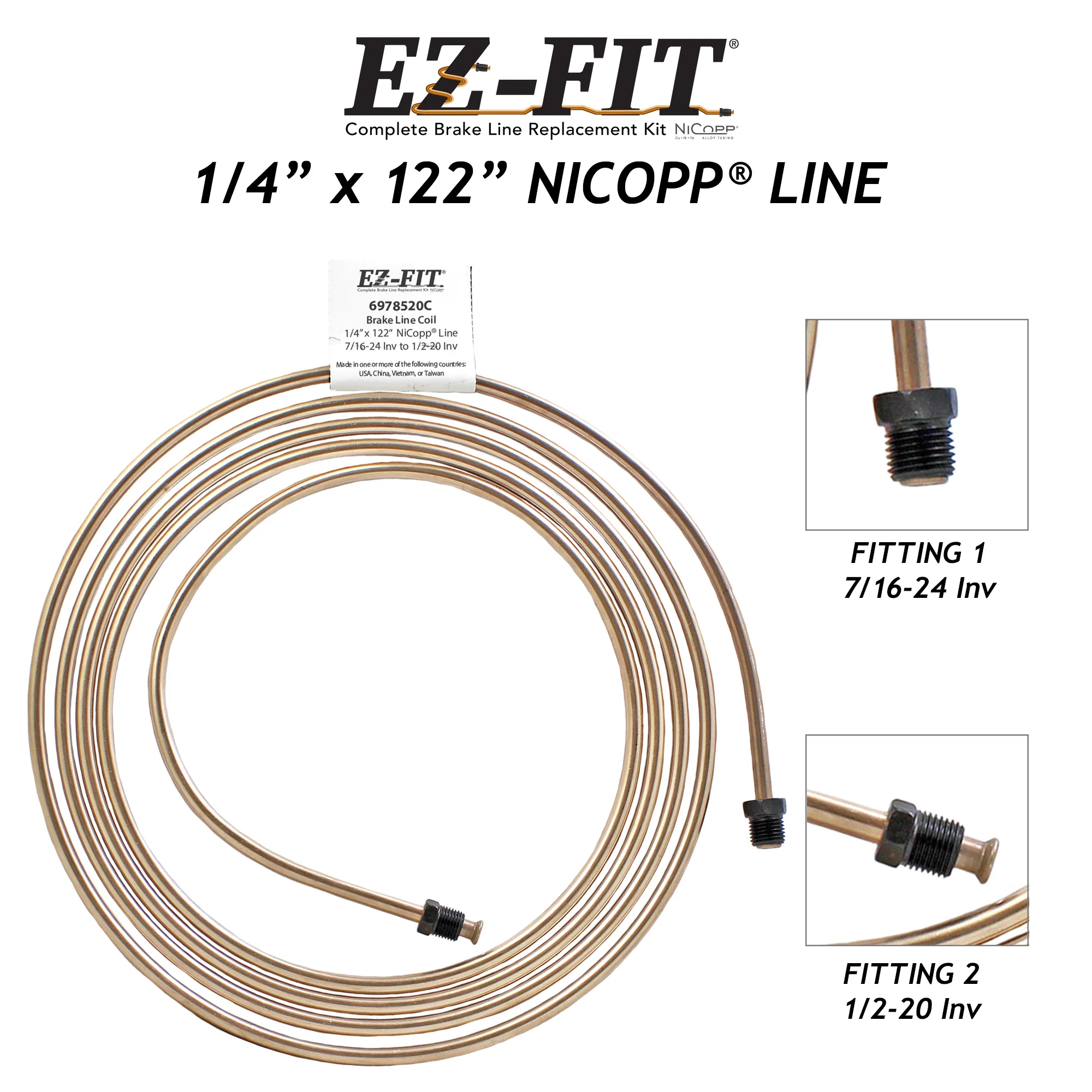 EZ-Fit Nickel Copper Brake Line - 1/4" x 122", (7/16-24 I)(1/2-20 I) - Image 2