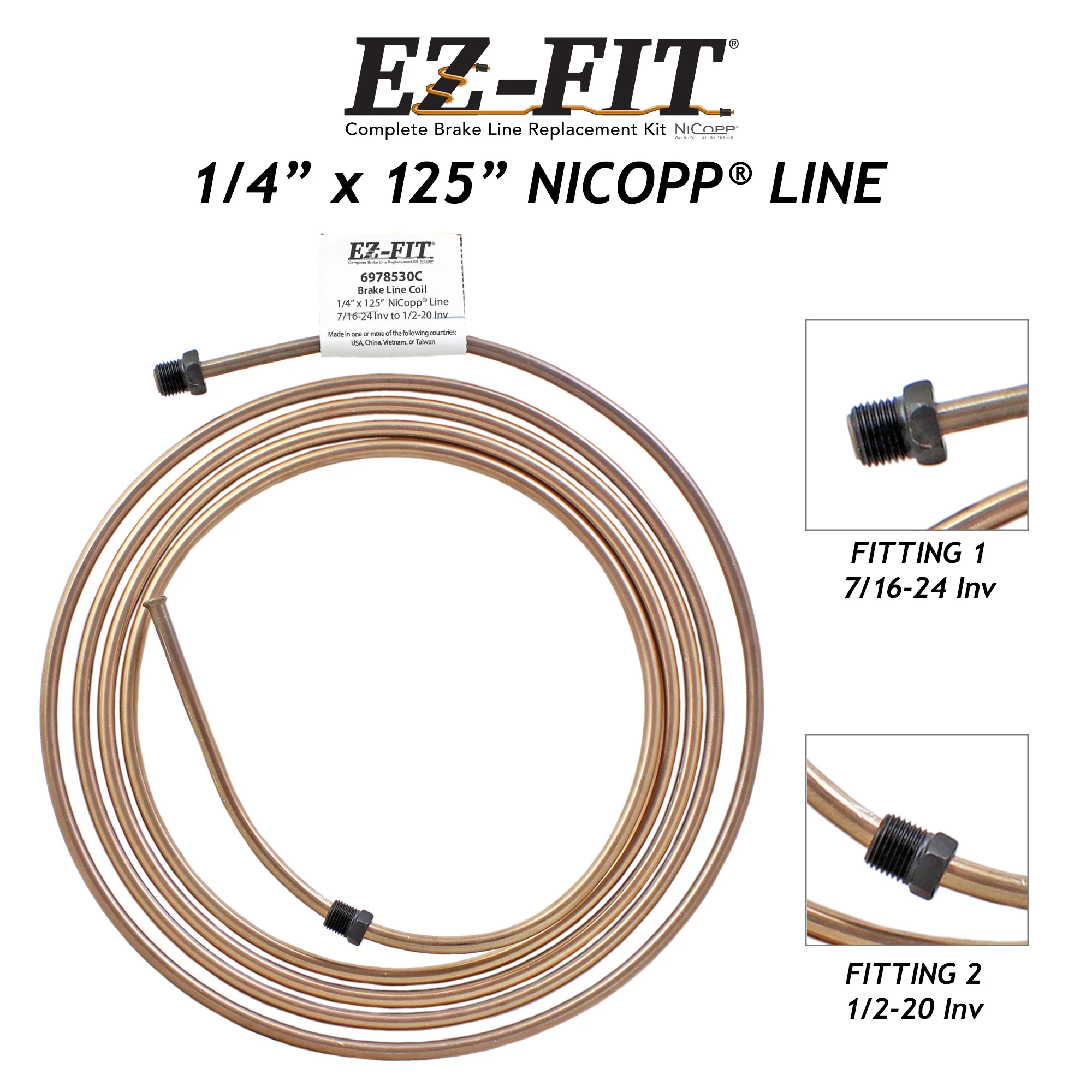 EZ-Fit NiCopp Brake Line 1/4" x 125" – Pre-Flared 7/16-24 I & 1/2-20 I - Image 2