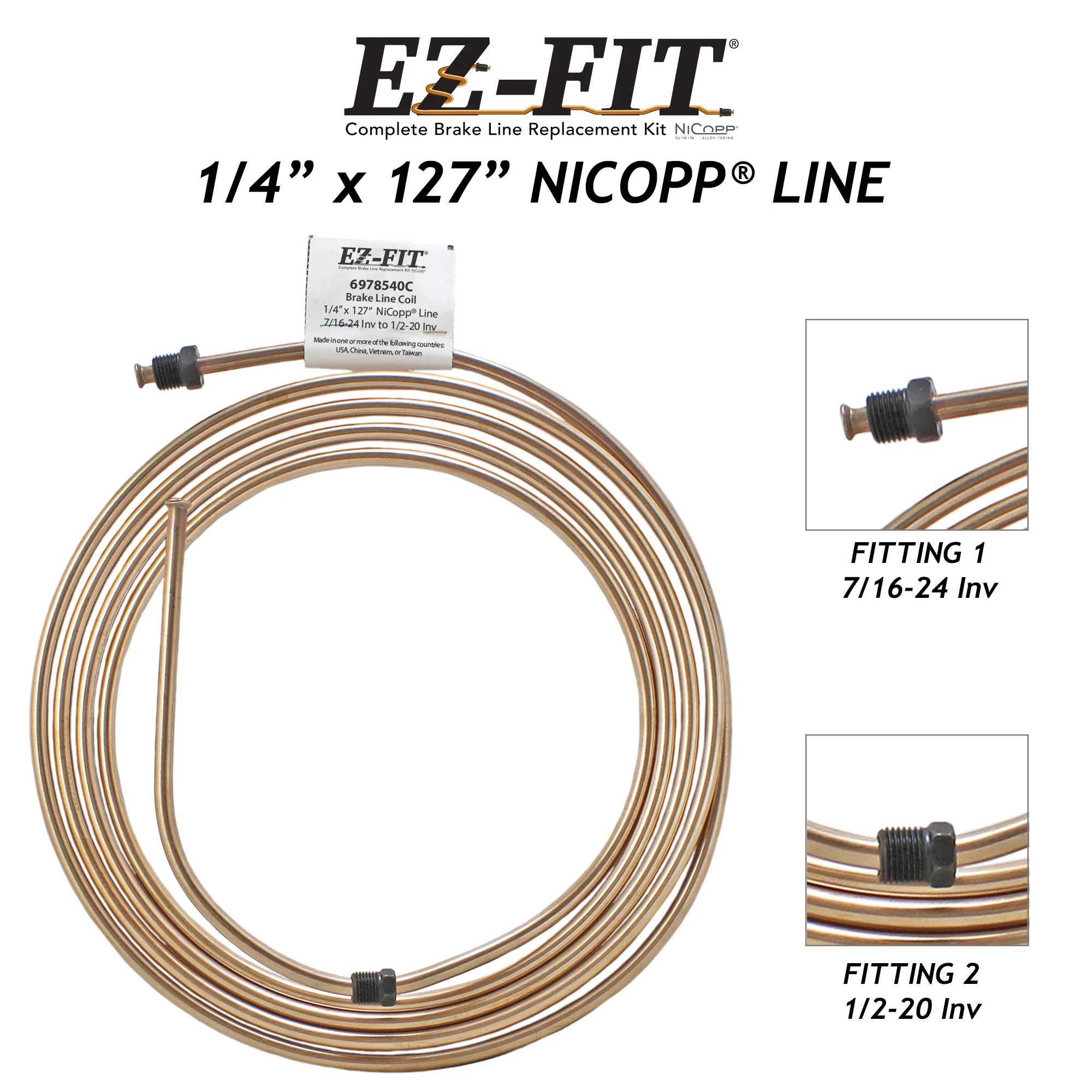 EZ-Fit NiCopp Brake Line 1/4" x 127" – Pre-Flared 7/16-24 I & 1/2-20 I - Image 2