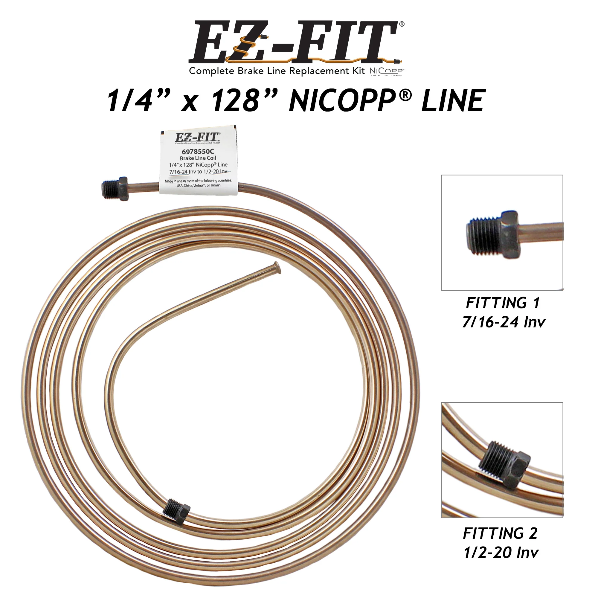 EZ-Fit NiCopp Brake Line 1/4" x 128" – Pre-Flared 7/16-24 I & 1/2-20 I - Image 2