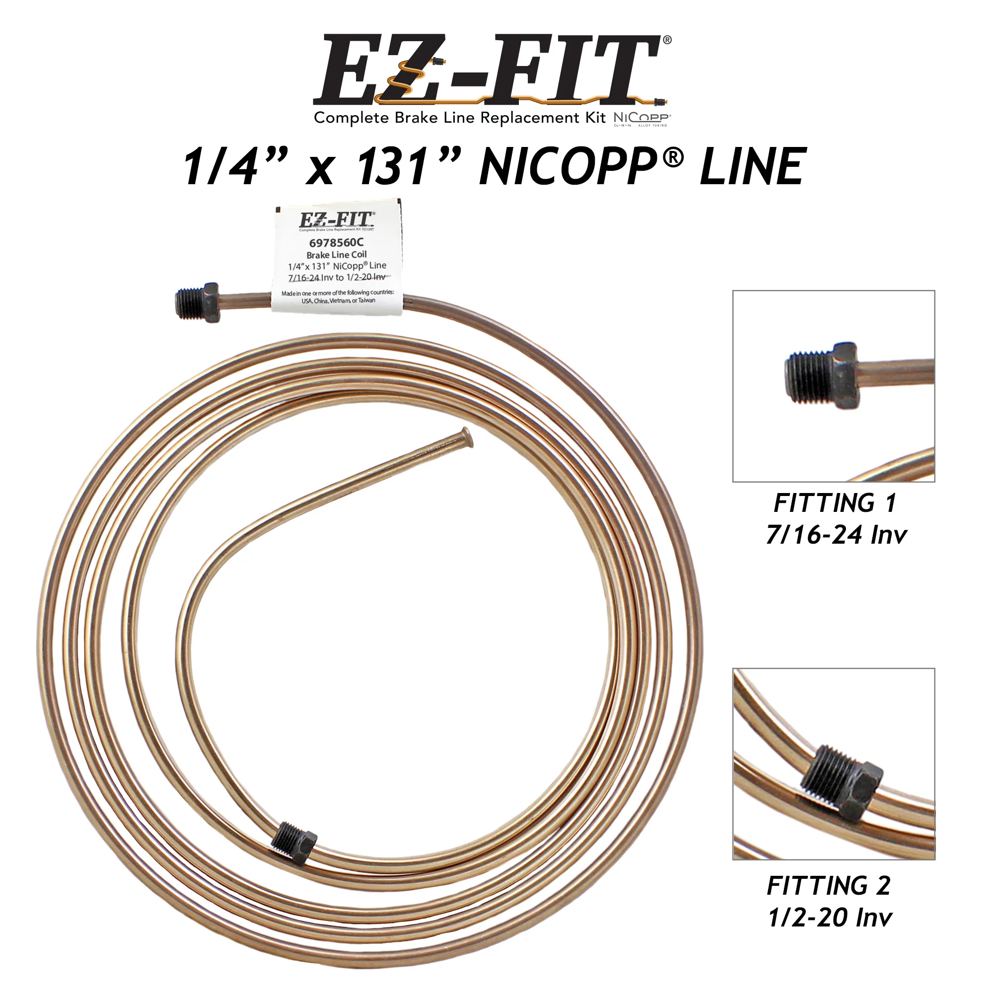 EZ-Fit NiCopp Brake Line 1/4" x 131" – Pre-Flared 7/16-24 I & 1/2-20 I - Image 2