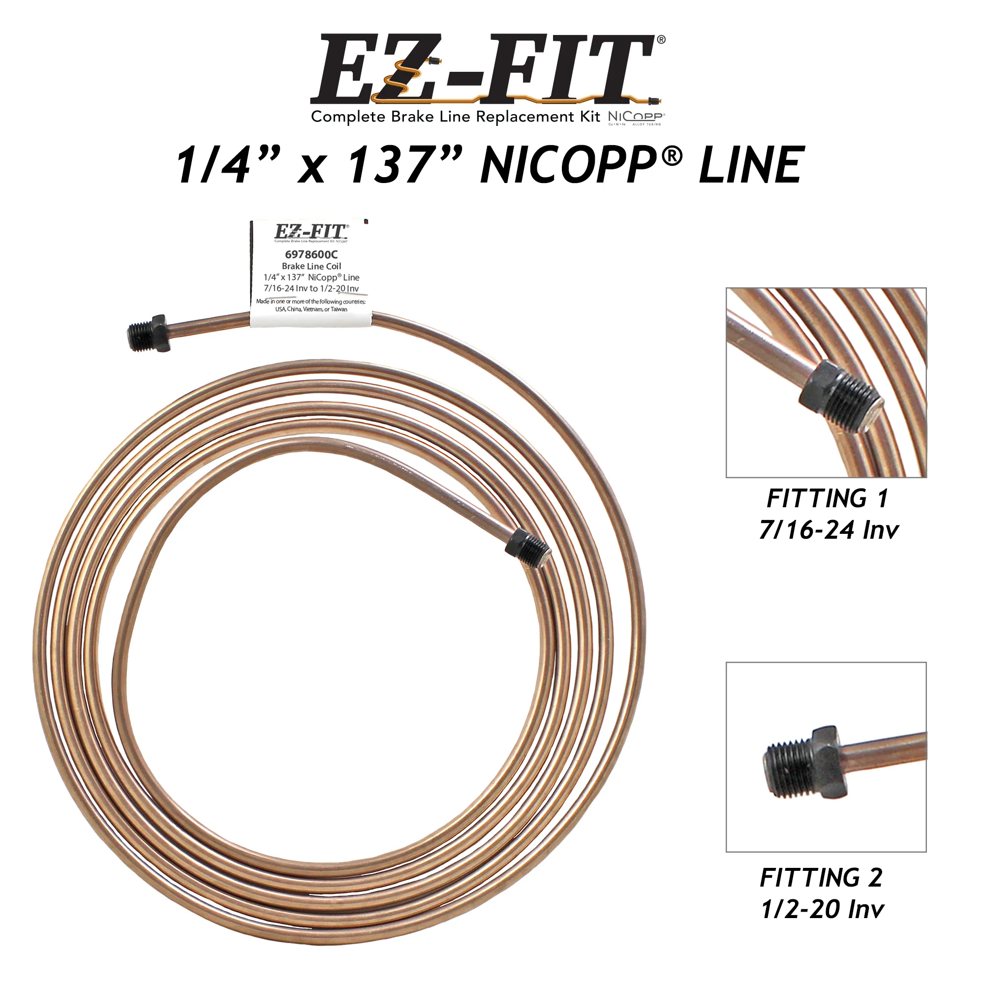 EZ-Fit NiCopp Brake Line 1/4" x 137" – Pre-Flared 7/16-24 I & 1/2-20 I - Image 2