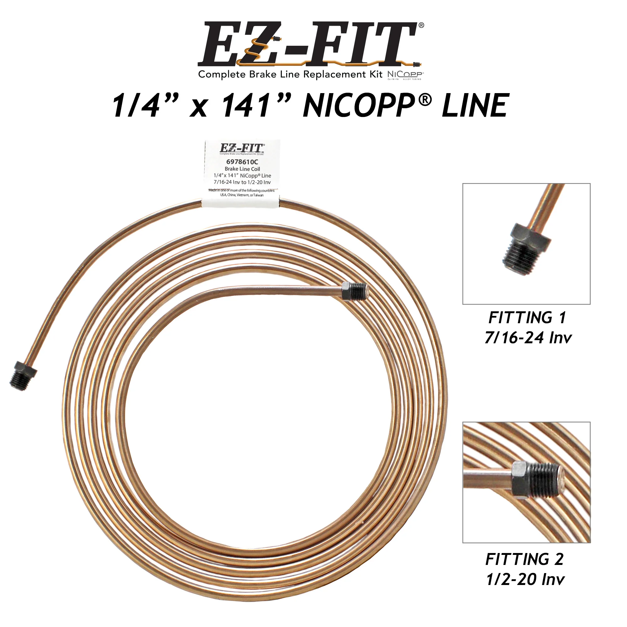 EZ-Fit NiCopp Brake Line 1/4" x 141" – Pre-Flared 7/16-24 I & 1/2-20 I - Image 2