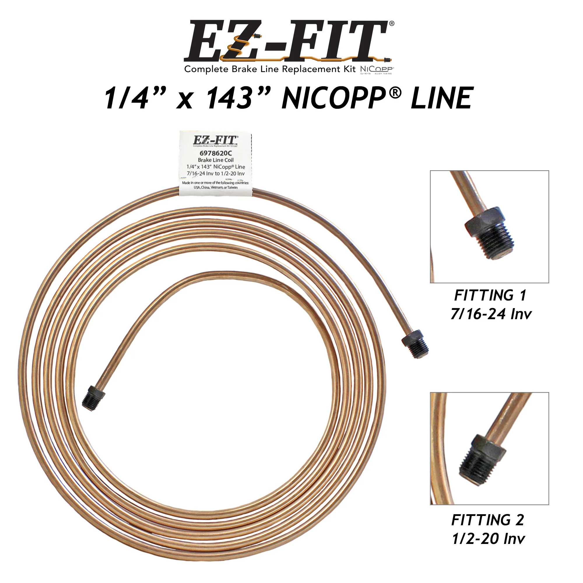 EZ-Fit NiCopp Brake Line 1/4" x 143" – Pre-Flared 7/16-24 I & 1/2-20 I - Image 2