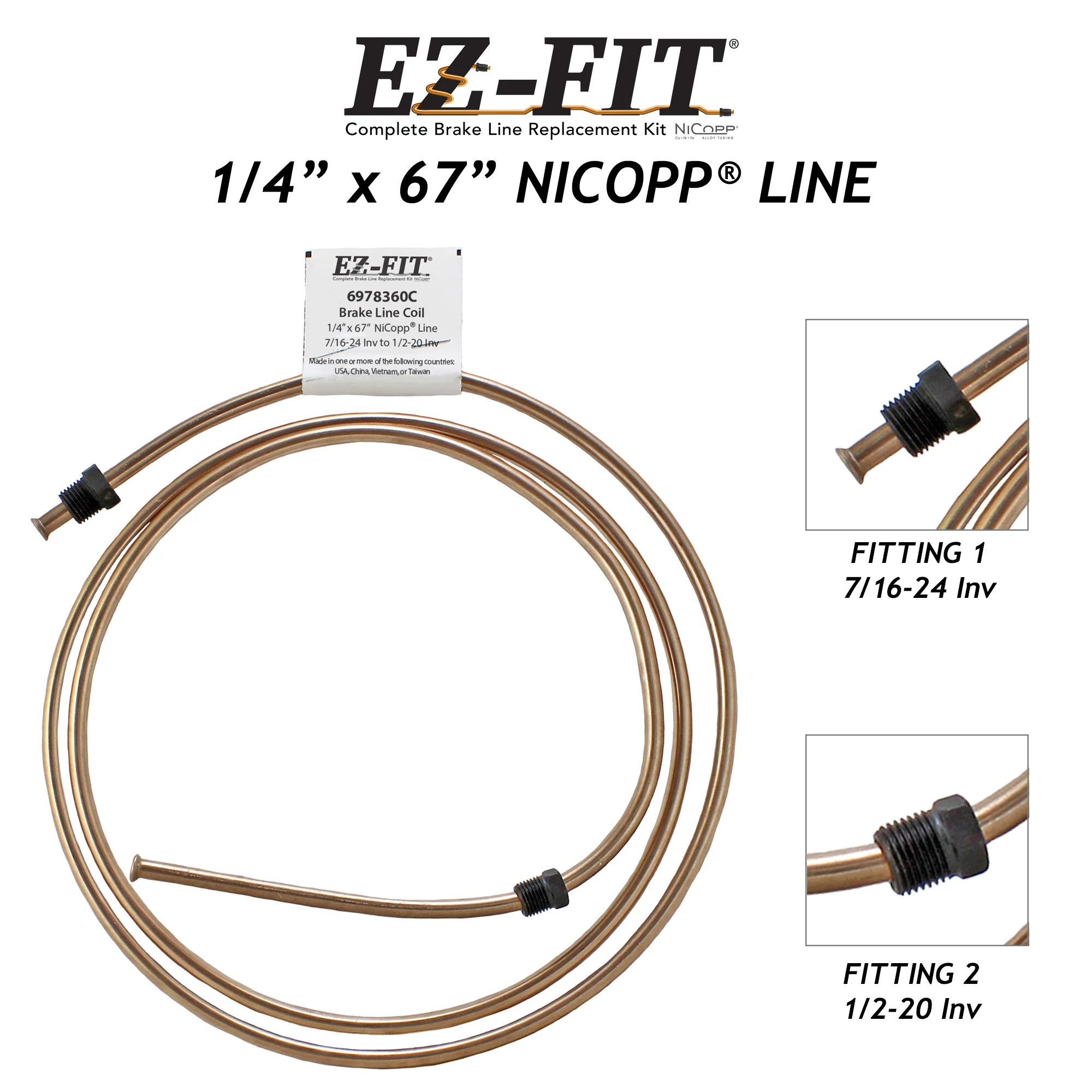 EZ-Fit Nickel Copper Brake Line - 1/4" x 67", (7/16-24 I)(1/2-20 I) - Image 2