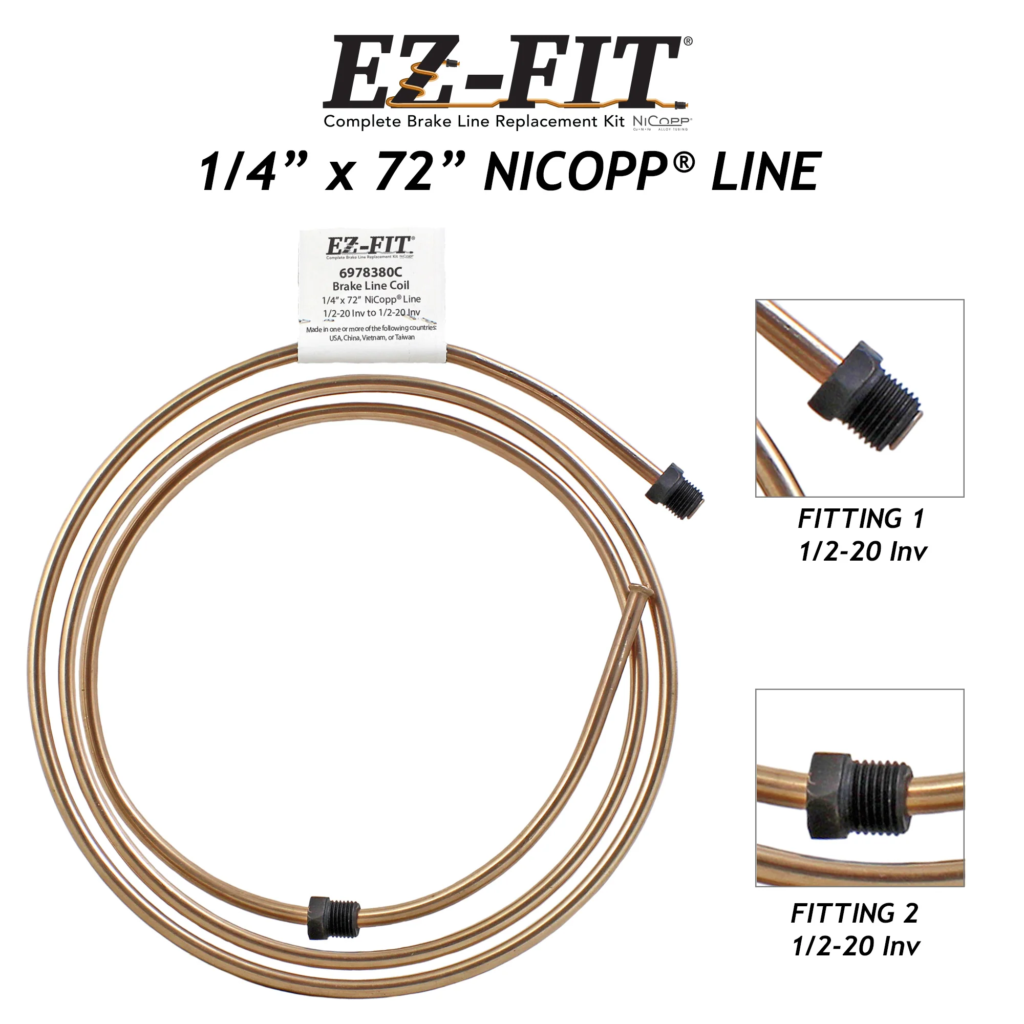 EZ-Fit Nickel Copper Brake Line - 1/4" x 72", (1/2-20 I)(1/2-20 I) - Image 2