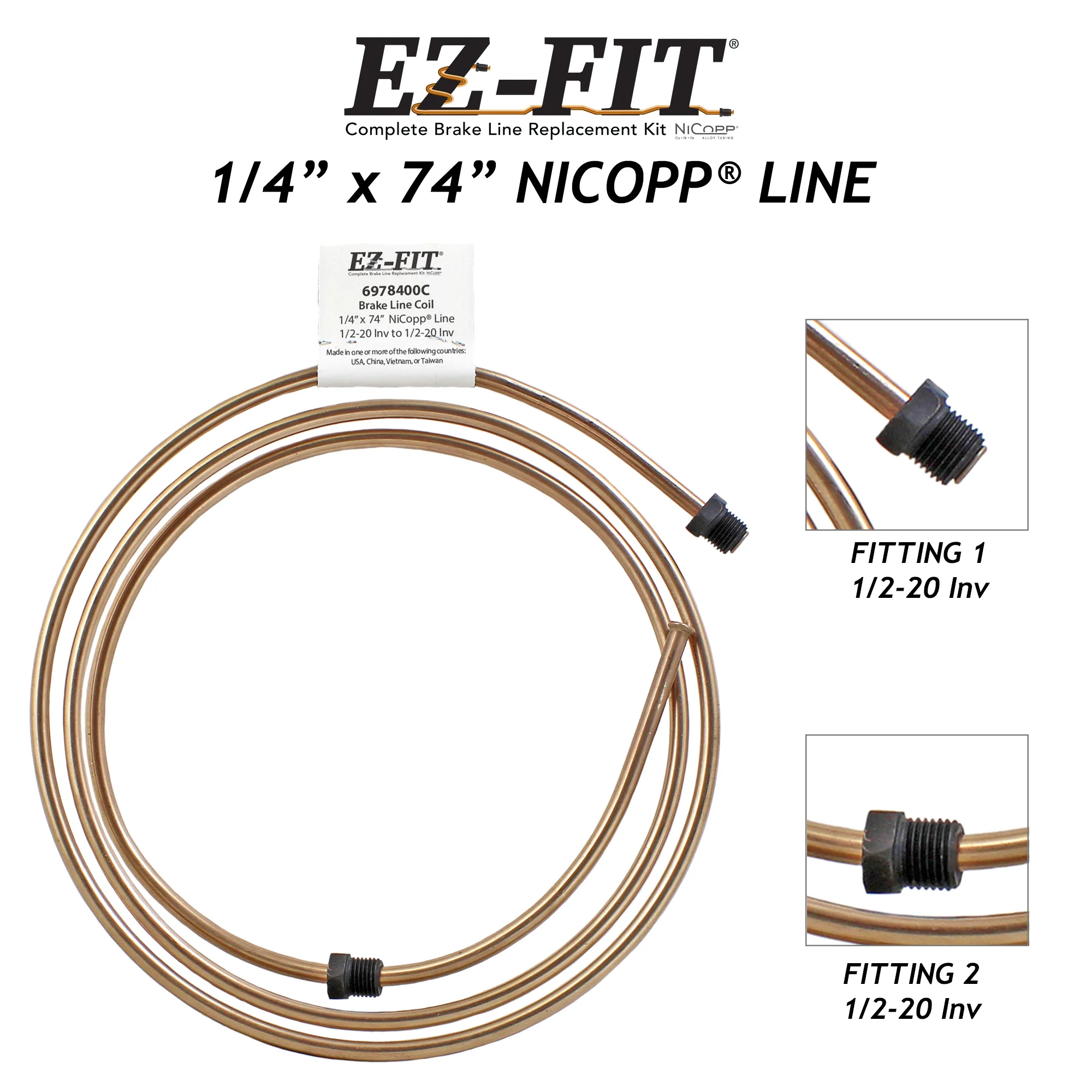 EZ-Fit Nickel Copper Brake Line - 1/4" x 79", (1/2-20 I)(1/2-20 I) - Image 2