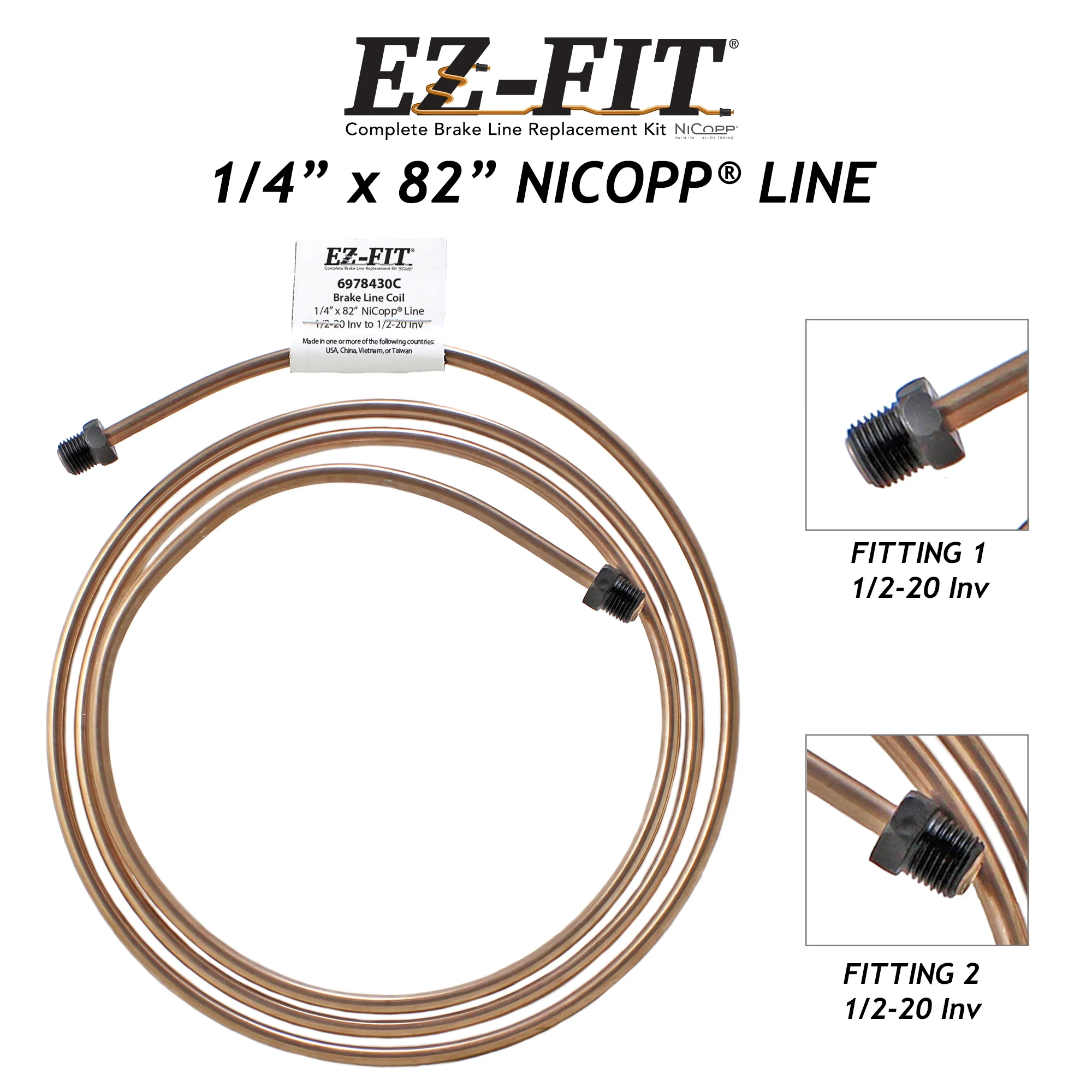 EZ-Fit Nickel Copper Brake Line - 1/4" x 82", (1/2-20 I)(1/2-20 I) - Image 2