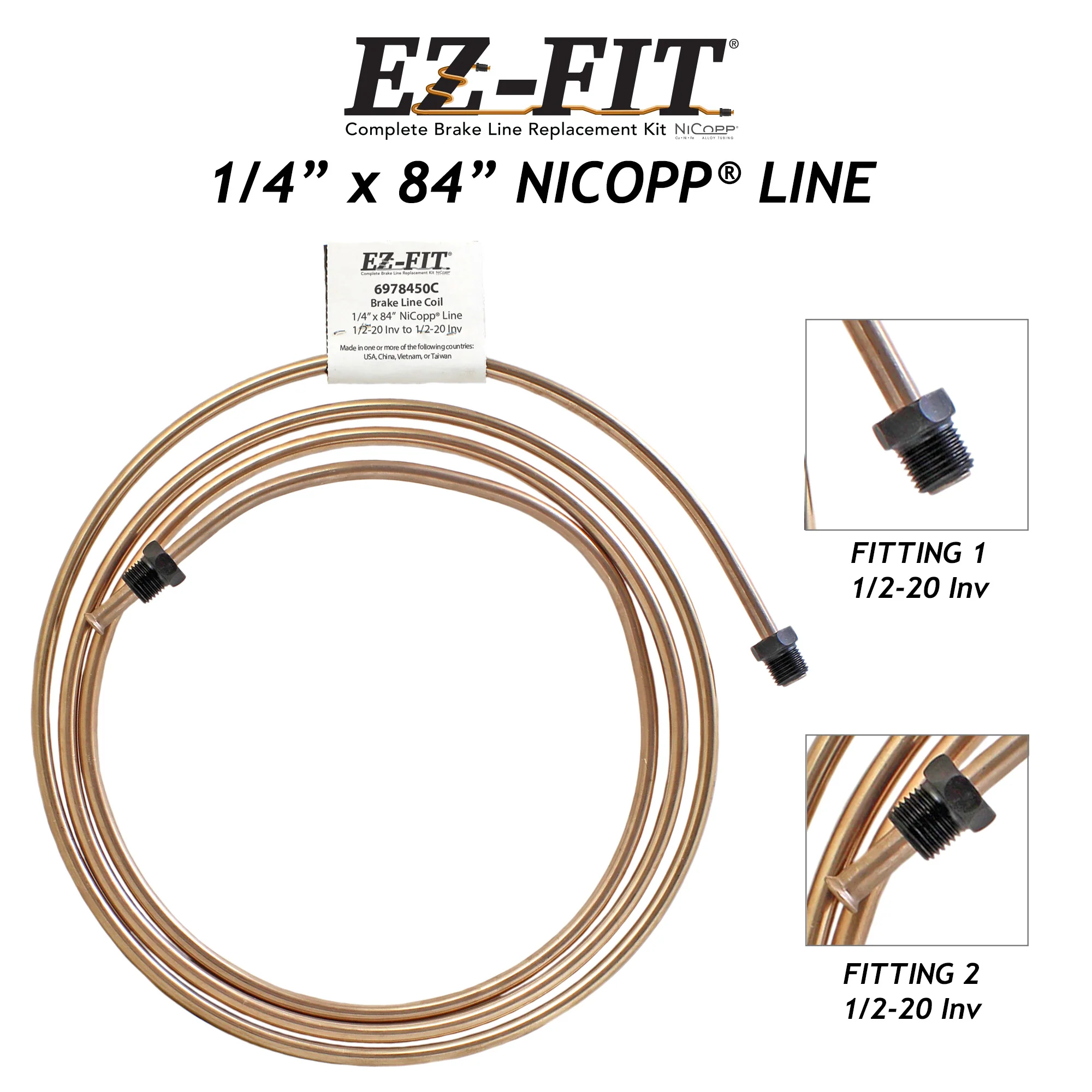 EZ-Fit Nickel Copper Brake Line - 1/4" x 84", (1/2-20 I)(1/2-20 I) - Image 2