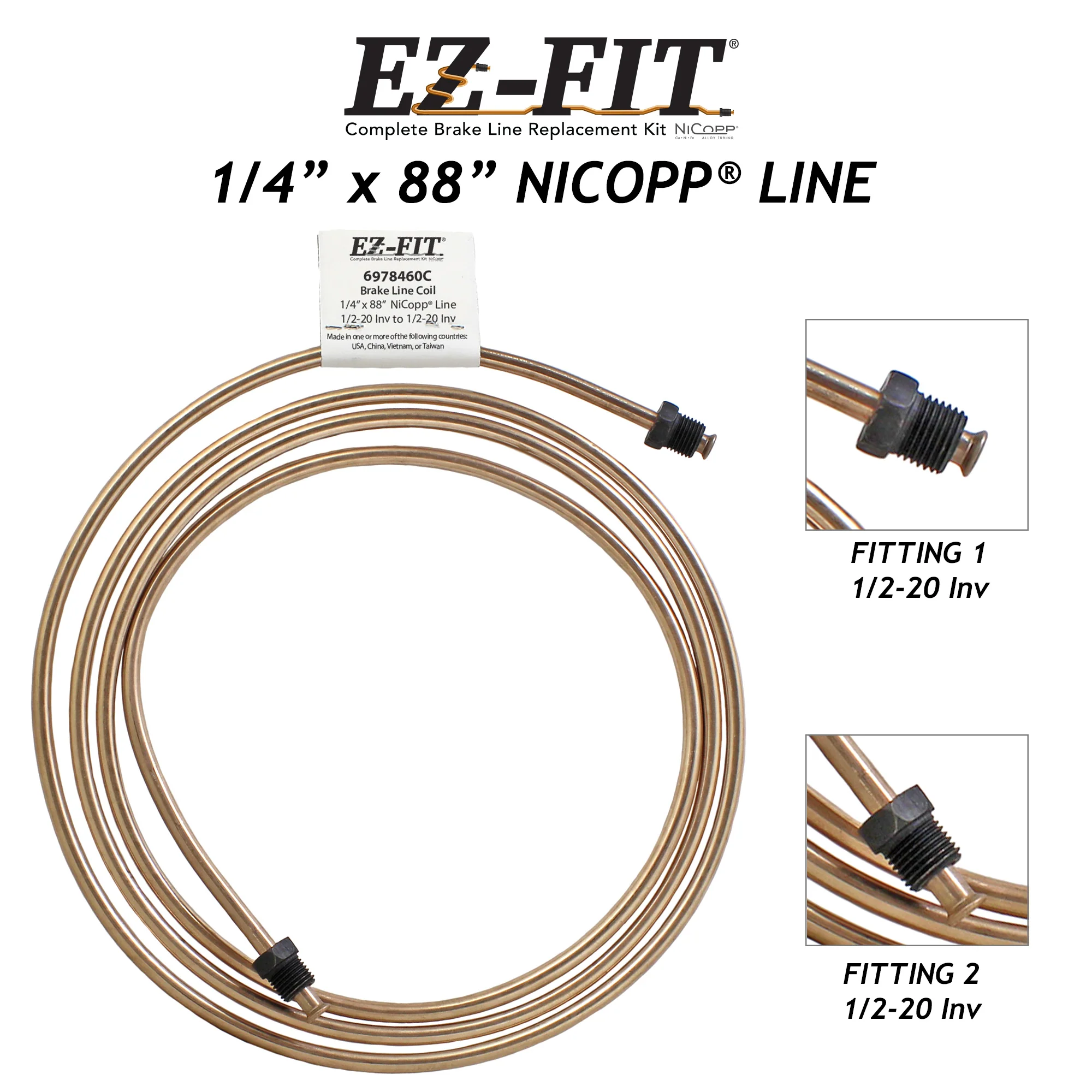 EZ-Fit NiCopp Brake Line 1/4" x 88" – Pre-Flared 1/2-20 I & 1/2-20 I - Image 2