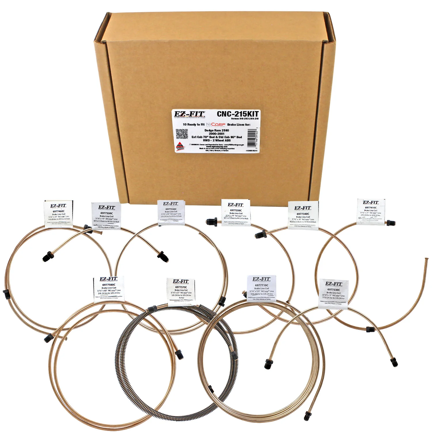 EZ-Fit NiCopp Complete Brake Line Kit – 2000-2001 Dodge Ram 2500 - Ext Cab 78" Bed & Std Cab 96" Bed RWD - 2 Wheel ABS