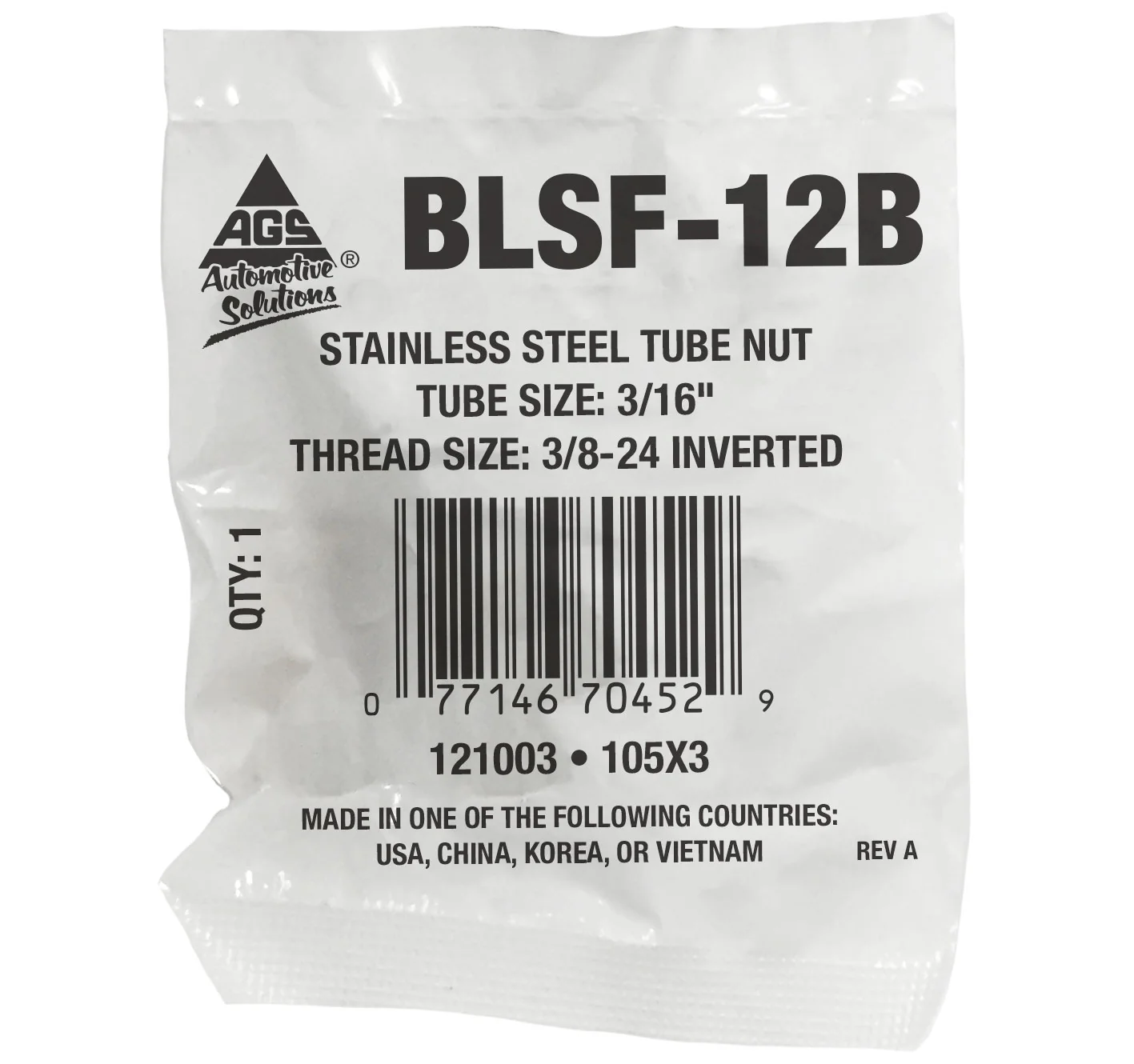 Tube Nut, Stainless Steel, 3/16" (3/8-24 I) - Image 2
