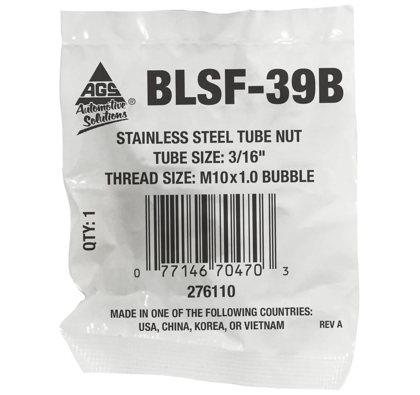 Tube Nut, Stainless Steel, 3/16" (M10x1.0 B) - Image 2