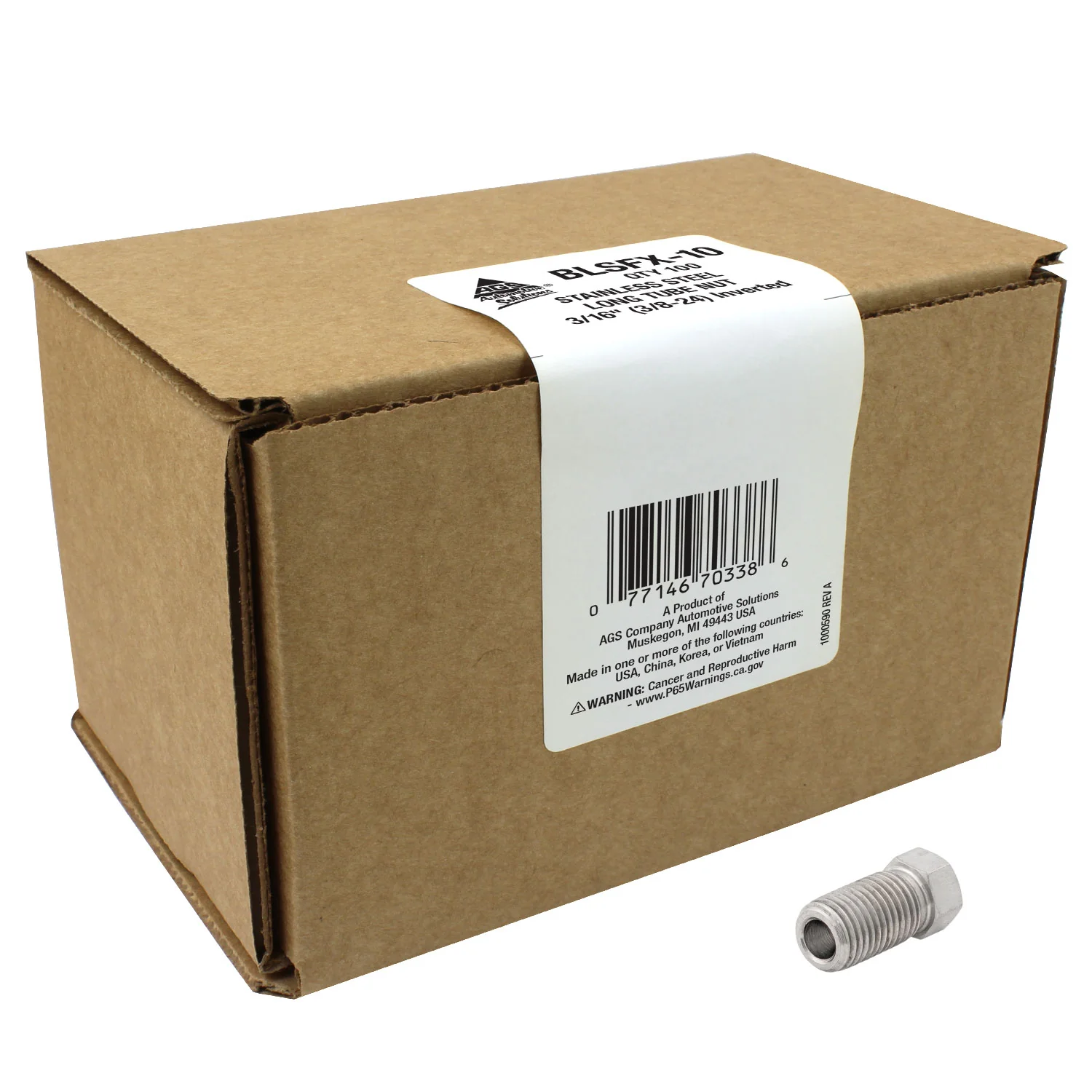Tube Nut, Long, Stainless Steel, 3/16" (3/8-24 I) - Image 3