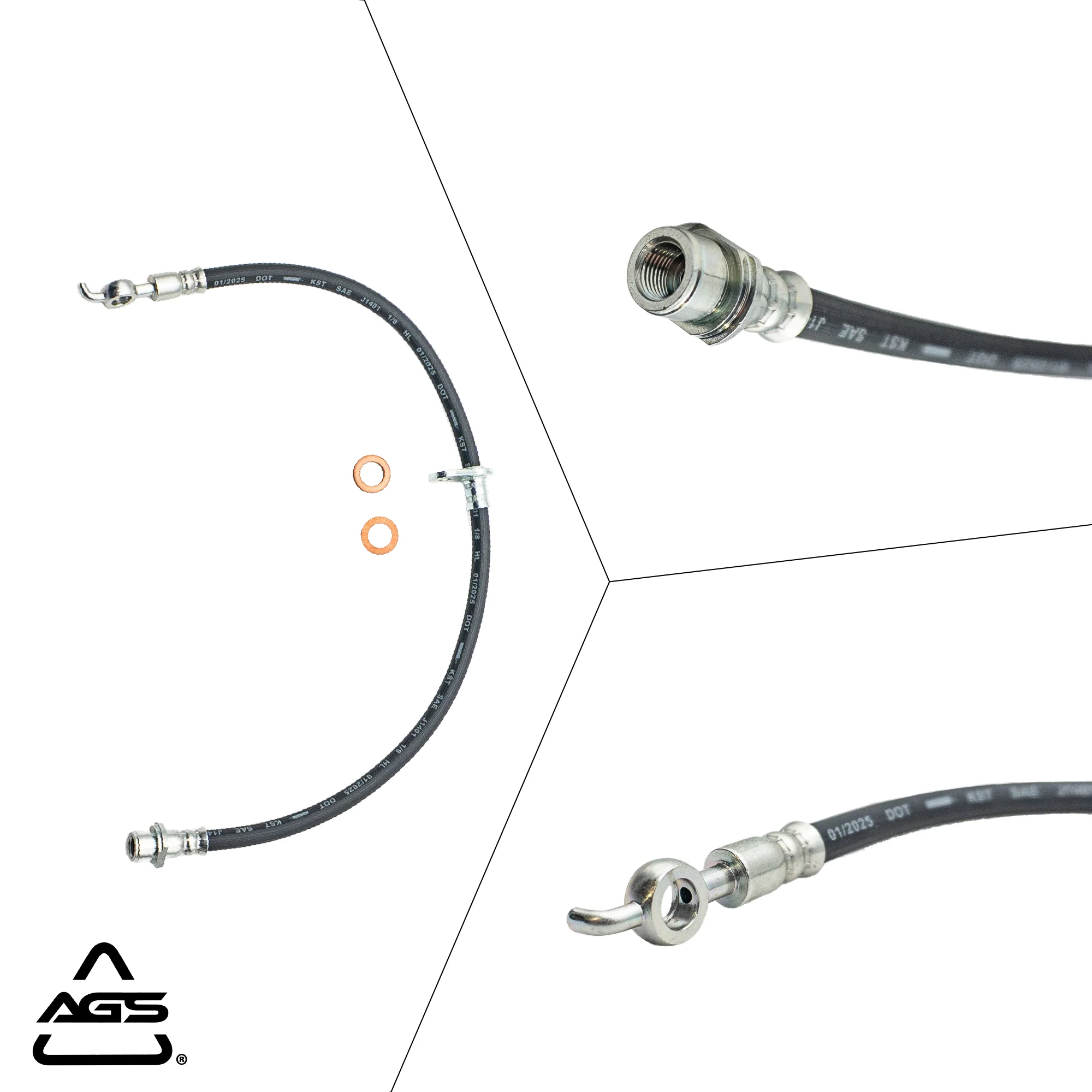 2003-2009 Pontiac Vibe, Toyota Corolla +2 More Front Left Rubber Brake Hose | AGS-KT30121