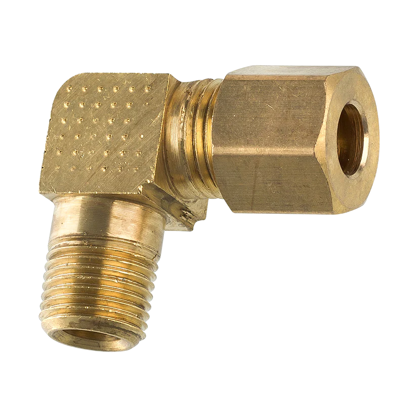 Brass Elbow Compression Connector, 1/4" Tube, Male (1/8-27 NPT)