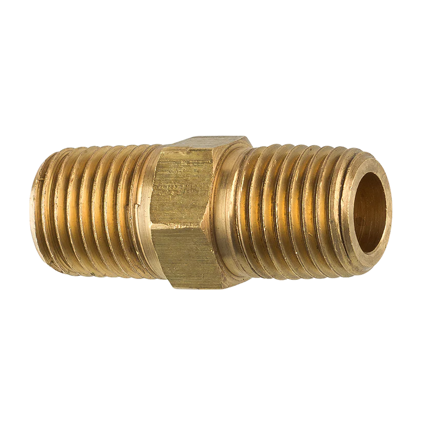 Brass Hex Nipple, 1-3/8 Length, Male (1/4-18 NPT)