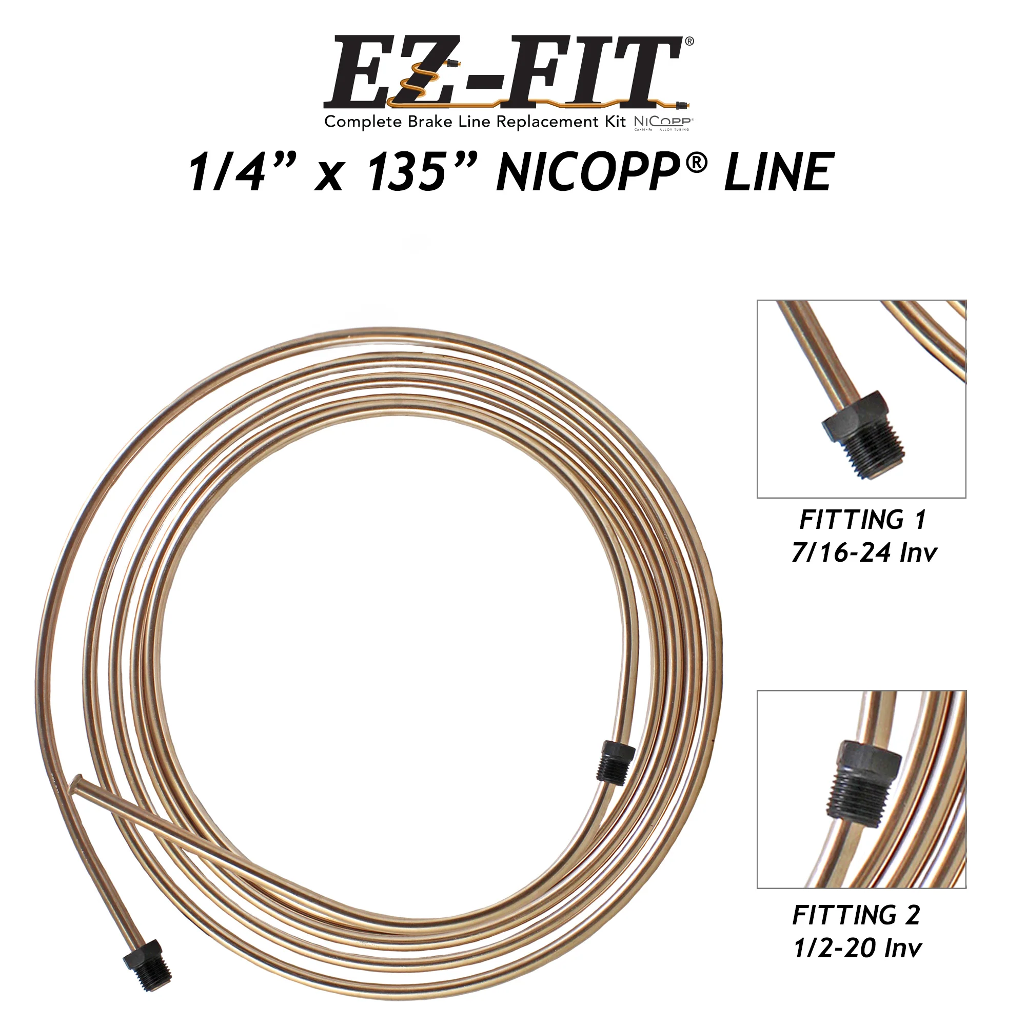 EZ-Fit NiCopp Brake Line 1/4" x 135" – Pre-Flared 7/16-24 I & 1/2-20 I - Image 2