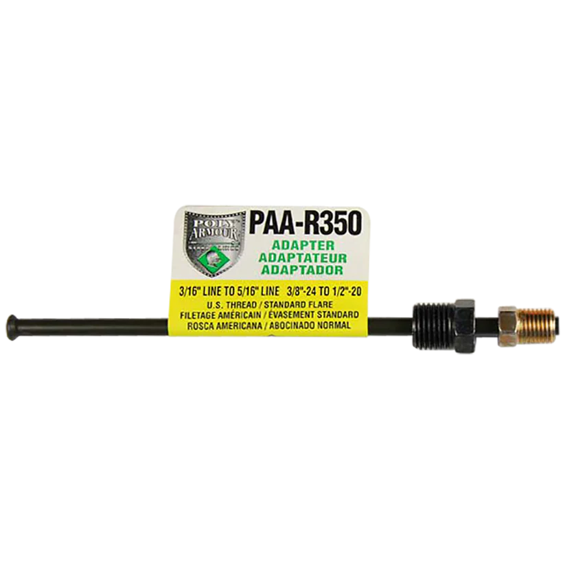 PVF Steel Brake Line Adapter, 3/16" x 8" (3/8-24 Inverted)(1/2-20 Inverted)