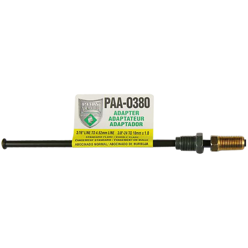 PVF Steel Brake Line Adapter, 3/16" x 8" (3/8-24 Inverted)(M10x1.0 Bubble)