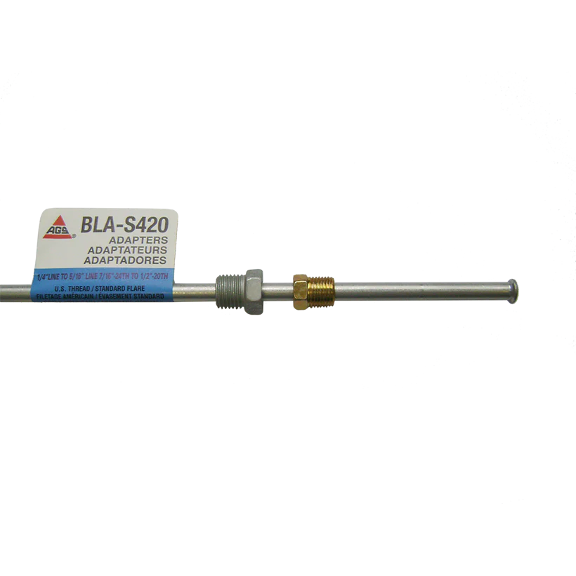 Steel Brake Line Adapter, 1/4" x 8" (7/16-24 Inverted)(1/2-20 Inverted)