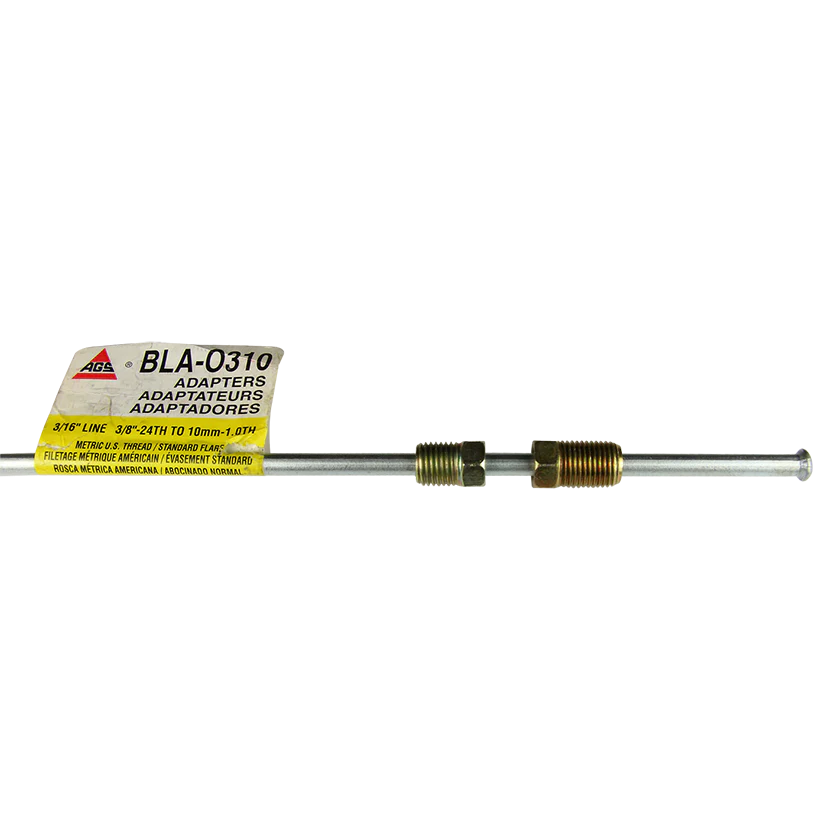 Steel Brake Line Adapter, 3/16" x 8" (3/8-24 Inverted)(M10x1.0 Inverted)