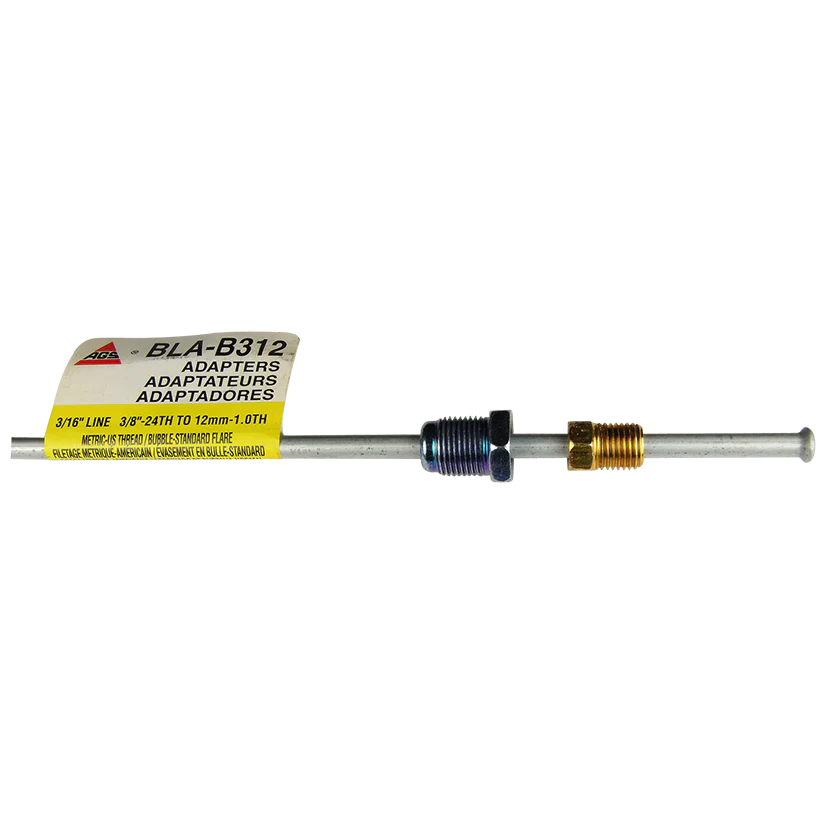 Steel Brake Line Adapter 3/16" x 8" (3/8-24 Inverted × M12x1.0 Bubble)