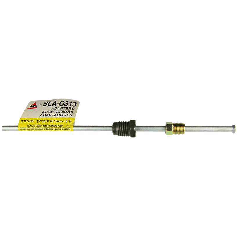Steel Brake Line Adapter, 3/16" x 8" (3/8-24 Inverted)(M13x1.5 Bubble)